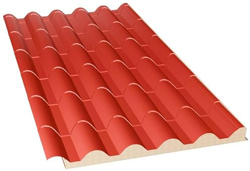 Acero Panel - Panel Estilo Teja Cubierta | 2100x1000mm | Interior Blanco - Exterior Rojo Coppo | Acero Prelacado | PU