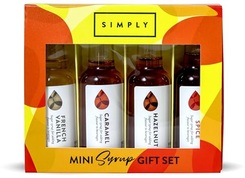 SIMPLY Coffee Syrup Gift Set (4 x 50ml) | French Vanilla, Caramel, Hazelnut & Maple Spice Syrups for Coffee, Hot Chocolate & Baking - Vegan & Nut Free
