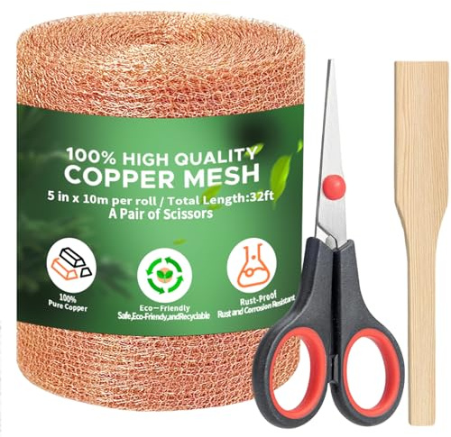EnfunDraux Kupferband gegen Schnecken, Schneckenzaun aus reinem Kupfer | 12.7cm x 12m Schneckenzaun aus reinem Kupfer mitKupferwolle fur Garten Schneckenabwehr