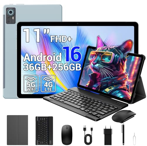 MIVASOLO Tablet 11 Pollici Android 16 Tablet,36GB RAM+256GB ROM,Doppio SIM 4G LTE+5G WiFi/8000mAh-Tablets con Tastiera e Mouse,Grigio