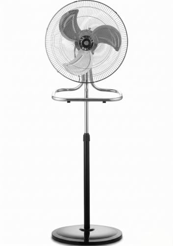 Opviq Ventilador 3 en 1 de alto rendimiento, 90 W, 45 cm, ventilador de pie, de mesa y pared, carcasa de metal y aspas de metal, 3 velocidades, certificado CE, negro/plata