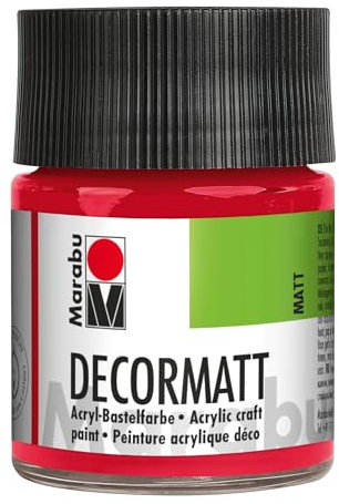 Marabu Decormatt 50ml Bastelfarbe für Pappe Stein deckend lichtecht speichelecht wasserverdünnbar wetterfest auf Wasserbasis mit Pinsel Rolle Stupfpinsel ganzjährig 50ml Kirschrot