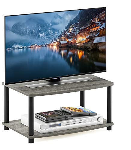 Furinno Turn-N-Tube No Tools 2-Tier Elevated TV Stands, Oak Grey/Black, 60.5 (W) x 27.9 (H) x 40.1 (D) cm