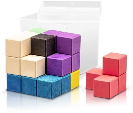 WISSNER® Soma-Würfel, 7 Teile, Bunt, RE-Wood® Montessori Knobelwürfel inklusive Aufbauideen & Aufbewahrungsbox, 3D Puzzle für räumliches Denken