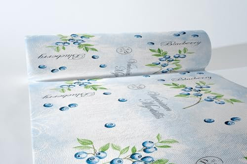 Sovie HORECA Tischläufer BÄRBEL in BLAU aus Linclass® Airlaid, 40 cm x 24 m, 1 Stück, Elegantes Heidelbeeren Blaubeeren Design – perfekte Einweg-Tischdecke für Garten, Party, Feier