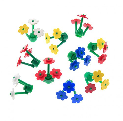 10 x Lego System Blumen Pflanzen Teile Stiel grün Blüten Farbe zufällig gemischt Pflanze Blüte z.B. rot blau weiss gelb pink 3742 3741