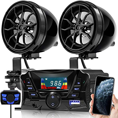 GoHawk TS3 Gen.3 - Altoparlanti Bluetooth resistenti alle intemperie da 2,2 a 3,17 cm, montaggio su manubrio, lettore musicale MP3, sistema di amplificazione stereo, ATV, UTV, con AUX, USB, Micro SD