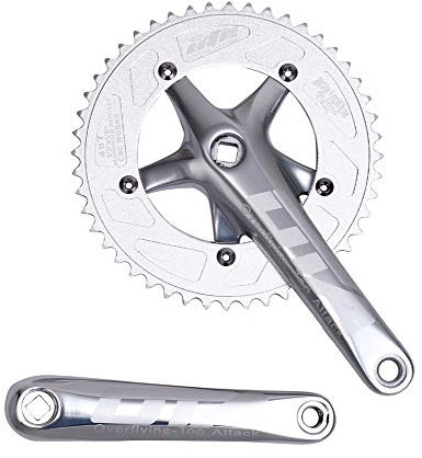 BIKECO Singlespeed-Fahrrad-Kurbelgarnitur, Kettenrad, 170 mm, Kurbelarme, 130 BCD-Kettenrad, 48T Fixie-Kurbelgarnitur für Singlespeed-Fahrrad, Fixed Gear Fahrrad, Rennrad (Silber)