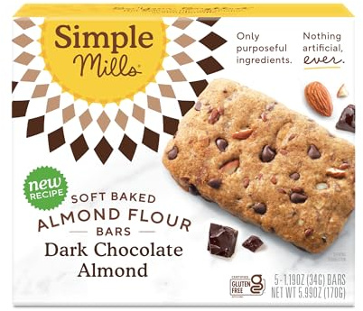 Simple Mills Soft Baked Dark Chocolate Almond Flour Bars, 5 ct, 1.19 oz each