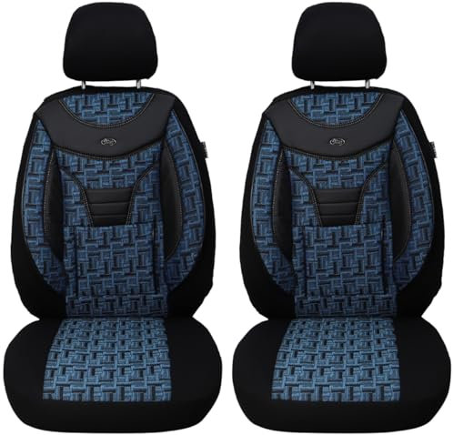BREMER SITZBEZÜGE Maß Auto Schonbezüge kompatibel mit VW T-Cross Fahrer & Beifahrer Set ab 2019 / Auto Sitzbezüge Schonbezug Set Autositzbezüge 2er Pack in Schwarz/Blau (904)