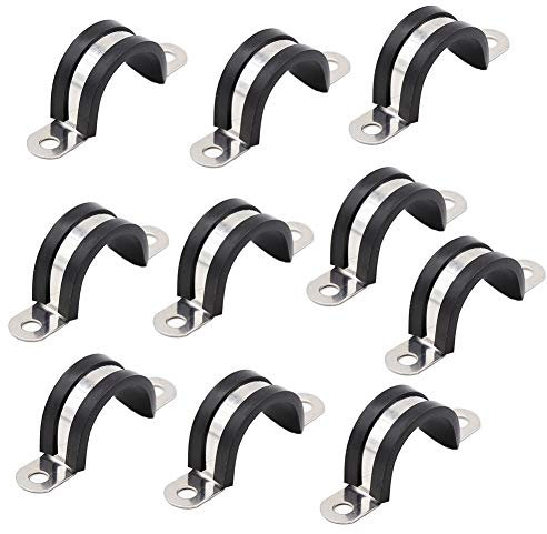 10 Pieces 25mm U-Pipe Clips with Rubber Cushioned Cable Clamp Rubber Lined U Clips EPDM Rubber Lined Mounting Brackets U Shaped Pipe Tube Wire Clamps Clips for Tube Or Wire Cord Installation
