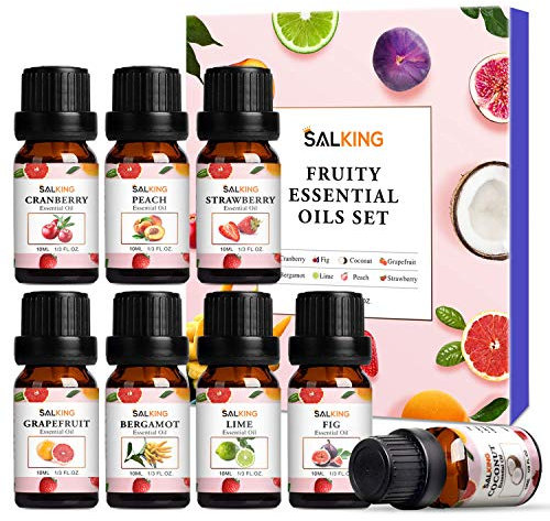 Salking Ätherische Öle Set, 8x10mL Bio Aromatherapie Duftöl GeschenkSet für Diffuser, Luftbefeuchter, Massage, Zitrone, Erdbeere, Cranberry, Pfirsich, Bergamotte, Kokosnuss, Feige, Grapefruit