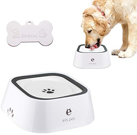 RCRunning-EU Cuenco de Agua para Perros, Sin derrame Recipiente de Agua para Perros Mascotas sin Salpicaduras Comedero de Agua Lento con Soporte Antideslizante Blanco