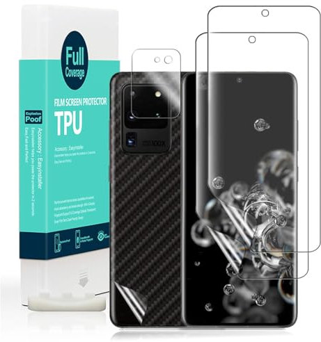 Ibywind Schutzfolie kompatibel mit Samsung Galaxy S20 Ultra 5G,[Kamera Schutzfolie][Carbon Fiber Folie für die Rückseite][Fingerabdruck kompatibel][Blasenfrei]