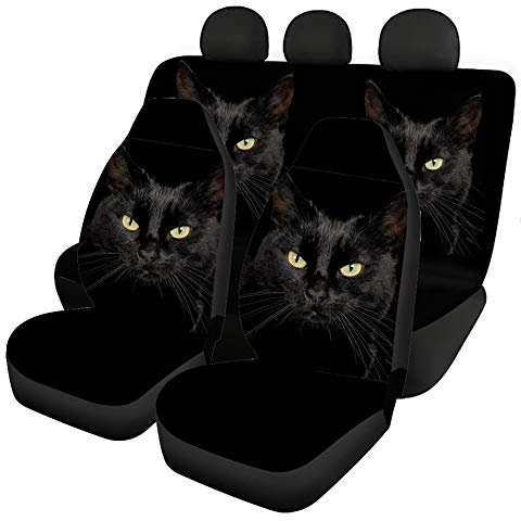 UOIMAG Schwarze Katze Autositzbezug Vollständiger Satz von 4 Autositzschoner Auto Vordersitzbezug Rücklehnenschutz Universelle Passform