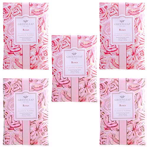 5x Greenleaf - ROSES - Sacchetto Profumato per Armadi (ROSA) - Pacchetto da 5 sacchetti 11,5 x 17 cm - Fragranze e profumi per la casa + in OMAGGIO 2 Tisane Funzionali Viropa