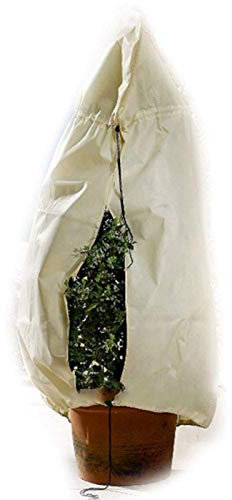 Siunwdiy Reißfest - Winterschutz Pflanzen, Pflanzenschutzsack Kübelpflanzensack Mit Zugband -Mulchscheibe Für Baum Palmen Balkonpflanzen Zelt Atmungsaktiv,Beige,100x80cm