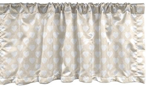 ABAKUHAUS Pastell Fenster Volant, Vintage Repetitive Herzen, Vorhang Volant für Küche Schlafzimmer Dekor mit Stangentasche, 137 cm X 30 cm, Champagner und Weiß