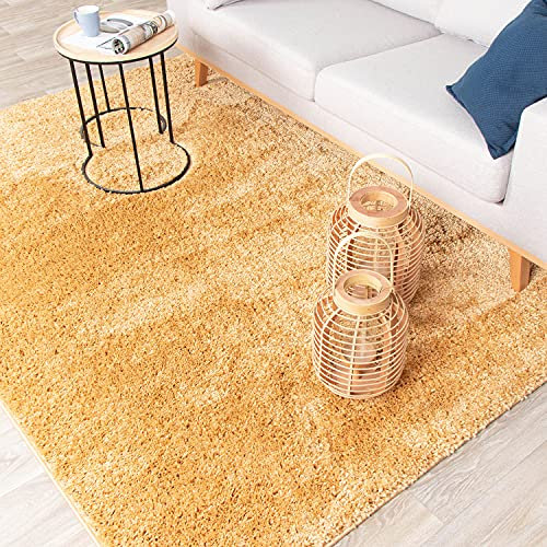 FRAAI | Home & Living Teppich Hochflor - Lofty Ockergelb - Einfarbig - Modern, Skandinavisch - Wohnzimmer, Esszimmer, Schlafzimmer - Fellteppich - Carpet