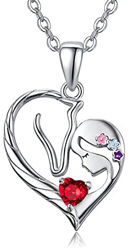 PRAYMOS Mädchen und Pferd Halskette für Damen Geburtsstein Kette 925 Sterling Silber Pferdeschmuck Pferd Geschenke für Frauen Geburtstag