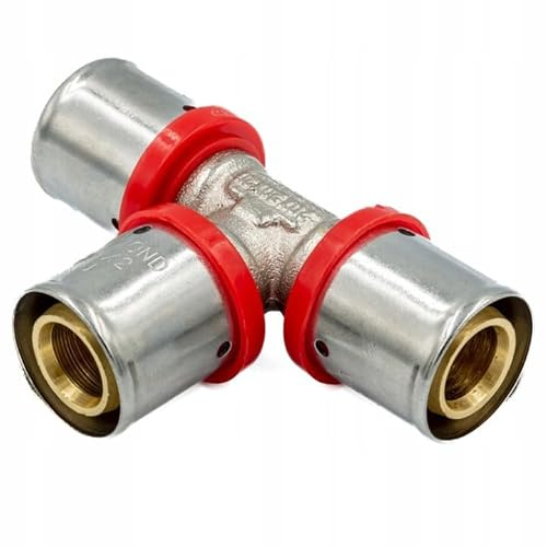 KNM Trade Messing T-Stück PEX Pressverbinder 25x25x25 | Edelstahl-Klemmhülse, verchromt, Heizungssysteme, G-Typ Gewinde