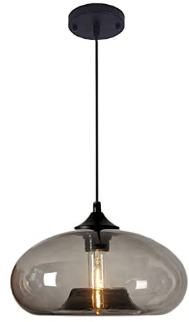 S-Cevada 28cm Bunt Glas Lampenschirm Hängelampe, Industrie Vintage Pendelleuchte E27 Loft Bar Deckenleuchte Pendellampe Für Küche Schlafzimmer Wohnzimmer Kronleuchter (Grau)