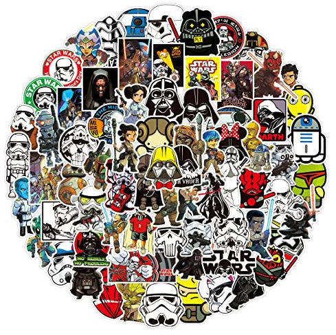 EvanMader 100 Stück Star Wars Aufkleber, wasserfeste Vinyl Sticker für Laptops Gepäck, Helme, Skateboards, Computer, Tassen, Fahrräder, Spielzeug, Tischplatten usw