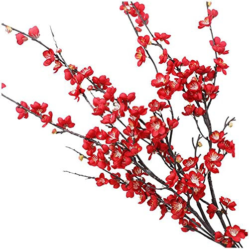 Aisamco 4 fiori di prugna artificiale, 3 steli, lunghezza 77 cm, fiori artificiali, per la casa e la decorazione di nozze