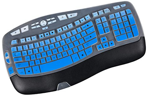 Keyboard Cover for Logitech K350 MK550 MK570 Wireless Wave Keyboard, Ultra Thin Silicone Keyboard Protector for Logitech K350 MK550 MK570, Logitech K350 Keyboard Accessories, Gradual Blue