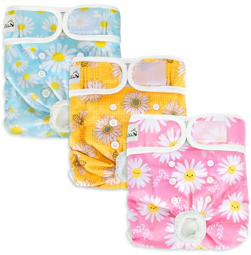 Eyein Reusable Dog Nappies Female, 3 Pack Period Heat Pants Adjustable | Washable & Eco-Friendly, Leak Proof Pet Incontinence Nappy Super Absorbent, Doggie Knickers Diaper for Season, Medium