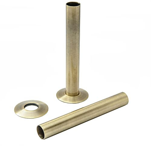 WarmeHaus 2 x Radiator Pipes and Pipe Collars 15 x 180mm Antique Brass
