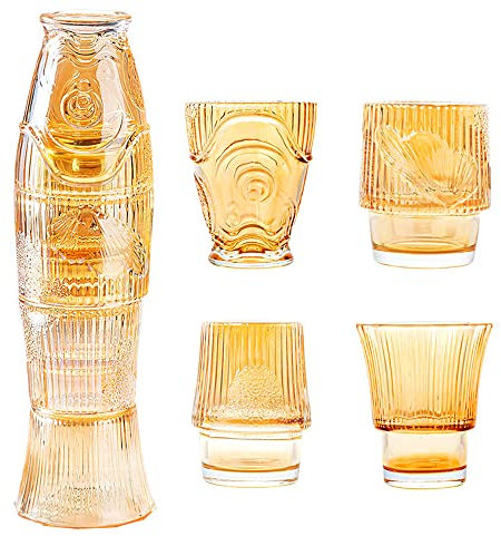 Hosoncovy 4 Tassen Set Faltbare Glastasse Koi-Fischtasse Wassertasse Trinktasse Teetasse Kaffeetasse Trinkgläser Dekorative Hausverzierung Glasthumbler für Cocktails, Saft, Erfrischungsgetränke (Gold)