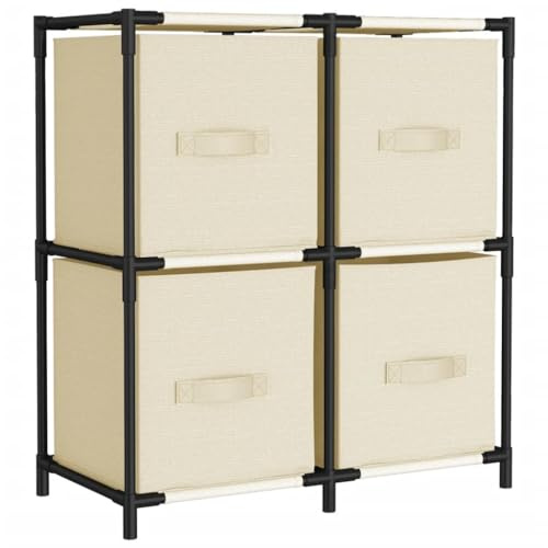 vidaXL Kommode mit 4 Körben aus Stoff Creme 63×30×71 cm Stahl, Aufbewahrungsschrank, Stoffschrank, Lagerbox, Aufbewahrungsregal, Lagerregal