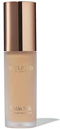 Sculpted by Aimee Satin Silk Longwear Foundation | Lightweight, Hydrating & Buildable High Coverage, Sweat-Resistant Foundation, Tan Plus 5.5