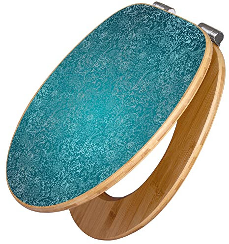 banjado Design WC Sitz Bambus Absenkautomatik 45,8x37,5cm / Toilettendeckel mit Absenkautomatik Holz/hochwertiger Bambus Klodeckel/WC-Sitz für gängigen Toiletten/Motiv Mandala Landschaft