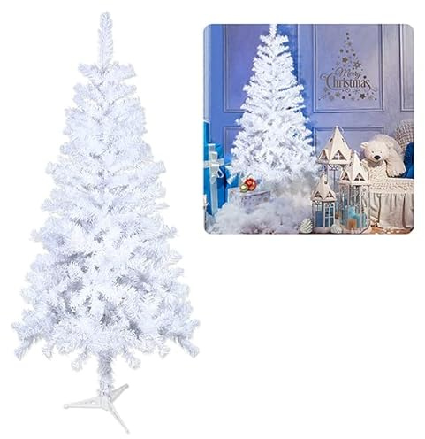 YUENFONG 150CM Albero di Natale Artificiale in PVC Bianco Assemblaggio rapido Albero di Natale Pieghevole con Supporto Albero di Decorazione Natalizia (Bianco, PVC)