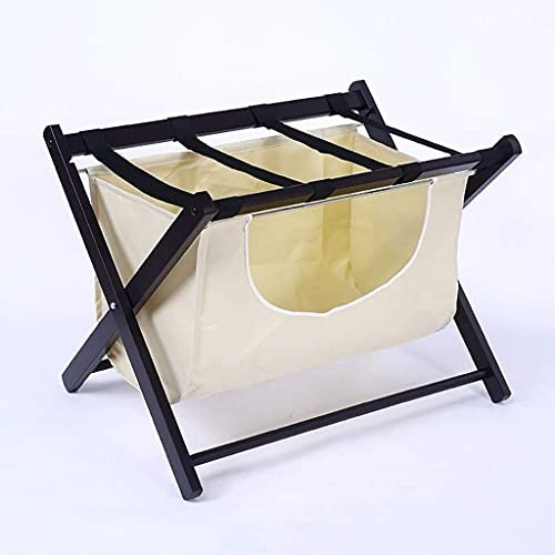 AUNEVN Porte-Bagages Pliant Avec Panier, Porte-Valise En Bois Pliant Pour Chambre D'Hôtel, Porte-Bagages Porte-Valise 63 X 45 X 50 Cm Étagère de Rangement Au Sol