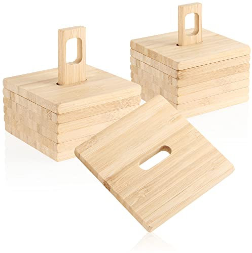 com-four® 12x Untersetzer aus Bambus - Glasuntersetzer eckig mit Halterung und Griff - Untersetzer für Gläser - Tassenuntersetzer zum Schonen des Tisches (12 Stück)