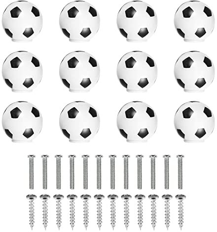 JINTANG 12PCS Football Cartoon Knobs,Cabinet knobs for Children,with 2 Sizes Screws,Cartoon Cupboard Knobs Cabinet Door Knobs Furniture Handles are Used for Drawers,cabinets and wardrobes