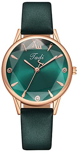 hahuha Montre à remontage pour femme sans pile avec cadran en cuir - Cadeau tendance - Montre à quartz élégante - Montre minimaliste pour femme - Sans pile (#3-vert, taille unique)