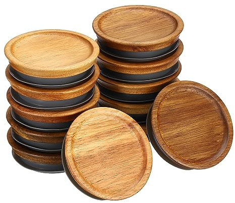 PATIKIL Regular Mouth Mason Jar Lids Wooden Storage Canning Jar Lids Ball Jars Wooden Lids with Airtight Silicone Seal Ball Wooden Lids for Mason Jars (12 PCS)