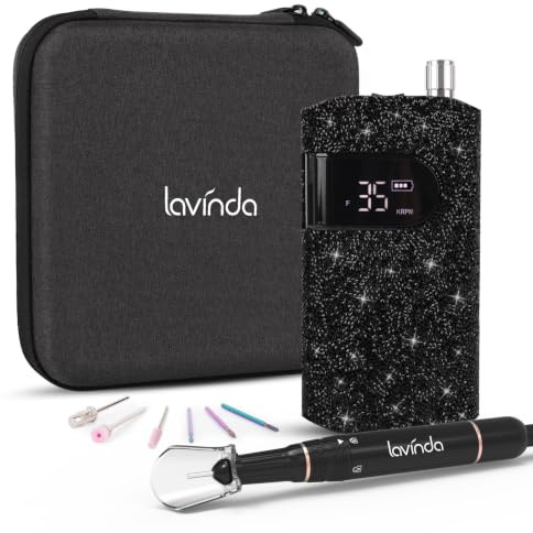 Kit de taladro eléctrico Lavinda para uñas, máquina inalámbrica 35000 RPM, lima recargable diamantes negros