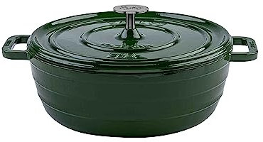 Sallys 'Ela' Deluxe Gusseisentopf - Robustes und Hochwertiges Kochjuwel für Perfektes Garen (Hunter Green Majolika)