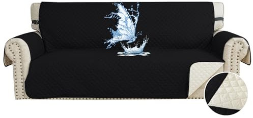 CYCMACO Wasserdicht Sofa Überzug 3 Sitzer, Couch Bezug Haustier Katze Hunde, Sofaschoner rutschfest, Universal Couchüberzug Waschbar, Sofa Covers Mit Armlehnen, Schwarz