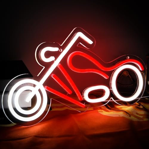 Brineon Panneau néon LED en forme de moto pour garage - Panneau lumineux LED personnalisé pour décoration murale - Panneau néon pour réparation automobile, atelier, cadeau d'anniversaire, taille 40 x