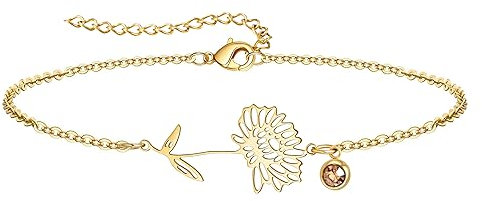 YeGieonr Bracciale Donna Oro, Bracciali con Fiori Pietra Portafortuna in Acciaio Inossidabile Placcato Oro 18K, Personalizzati Regalo Compleanno per Donna e Ragazze