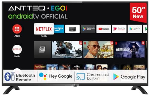 Antteq AG50D1 Smart TV 50 Zoll Fernseher UHD 4k,Voice Control,DAZN, Play Store,Bluetooth-Sprachfernbedienung,Netflix,Prime Video,Wi-Fi,Triple Tuner