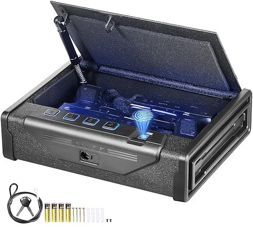 VEVOR Waffentresor Pistolentresor Waffenkoffer, Tragbar 2 Pistolen Pistolentresor Fingerabdruck, Schlüssel oder Passwort Waffensafe Kaltgewalzter Stahl, 282 x 180,1 x 50 mm Waffenschrank Wandtresor