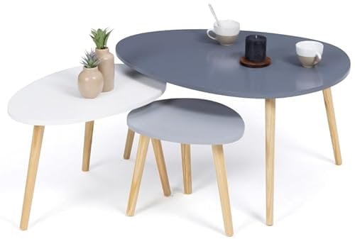 IDMarket - Lot de 3 Tables Basses gigognes Gaia laquées Gris Blanc scandinave