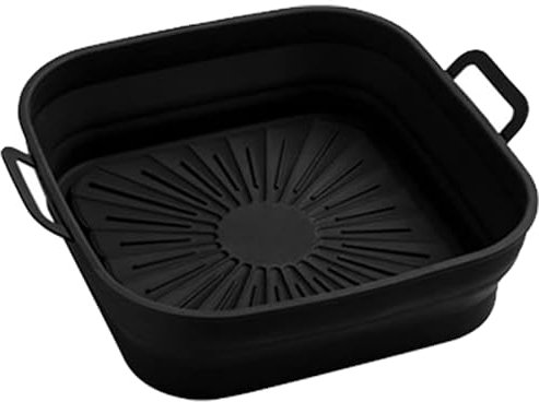 Alvinlite 2PCS 8inch Square Foldable Silicone Air Fryer Liners with Brush and Clip Reusable Air Fryer Pot, Accessories, Inserts for Kitchen Tool, Dual Fryer, Oven Microwave(Black)
